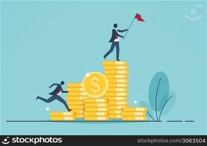 Financial growth concept with golden coin. concept of monetary collection or strategy of profit or benefit making in business to win. vector cartoon design.