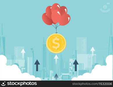 Financial growth concept with golden coin dollar. up or down income graph vector design. concept of monetary collection or strategy of profit or benefit making in business.