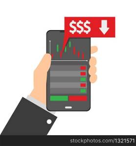 Financial growth. Mobile phone. Growth graph trade. Flat vector illustration. Financial growth. Mobile phone. Growth graph trade. Flat vector