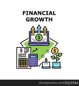Financial Growth Vector Icon Concept. Economy Business And Investment For Financial Growth And Passive Income. Online Remote Work And Accountant Businessman Occupation Color Illustration. Financial Growth Vector Concept Color Illustration