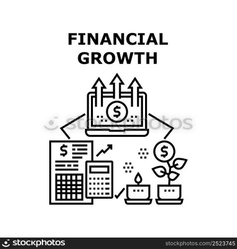 Financial Growth Vector Icon Concept. Economy Business And Investment For Financial Growth And Passive Income. Online Remote Work And Accountant Businessman Occupation Black Illustration. Financial Growth Vector Concept Black Illustration