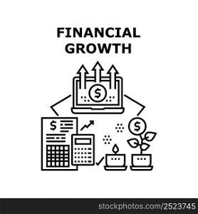 Financial Growth Vector Icon Concept. Economy Business And Investment For Financial Growth And Passive Income. Online Remote Work And Accountant Businessman Occupation Black Illustration. Financial Growth Vector Concept Black Illustration