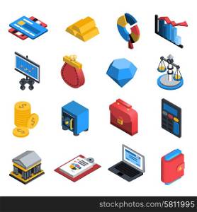 Financial icons isometric set with wallet coins investment chart isolated vector illustration. Financial Icons Isometric