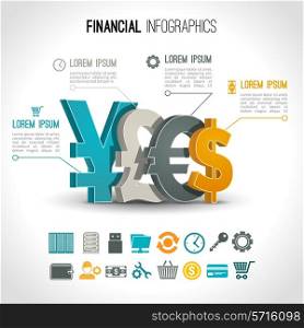 Financial infographic set with 3d currency exchange signs vector illustration
