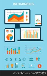 Financial Infographics element, including statistical graphs, flat icon and digital devices