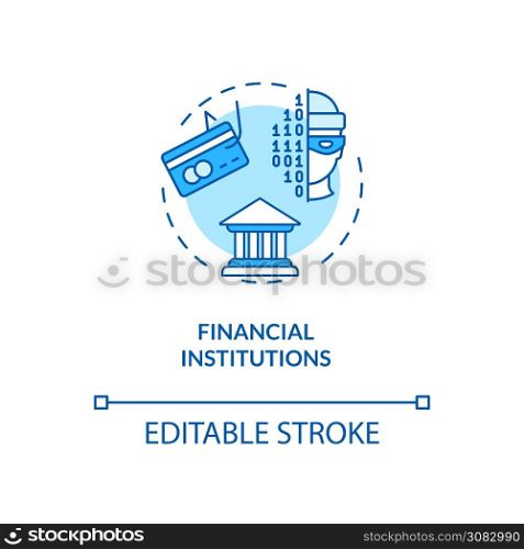 Financial institutions concept icon. Massive data breaches. Bank robbery prevention idea thin line illustration. Keypad authentication. Vector isolated outline RGB color drawing. Editable stroke. Financial institutions concept icon