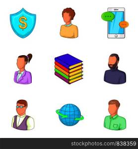 Financial insurance icons set. Cartoon set of 9 financial insurance vector icons for web isolated on white background. Financial insurance icons set, cartoon style