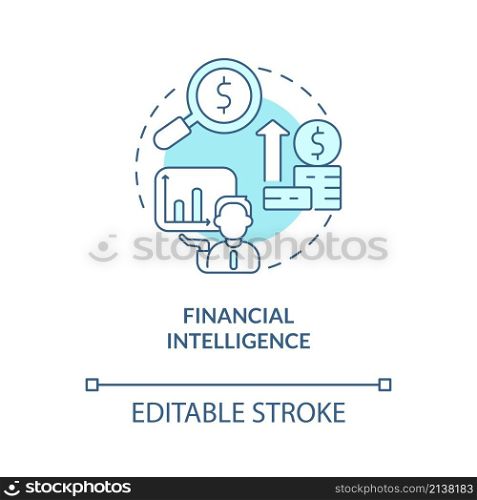 Financial intelligence turquoise concept icon. Business management skills abstract idea thin line illustration. Isolated outline drawing. Editable stroke. Roboto-Medium, Myriad Pro-Bold fonts used. Financial intelligence turquoise concept icon