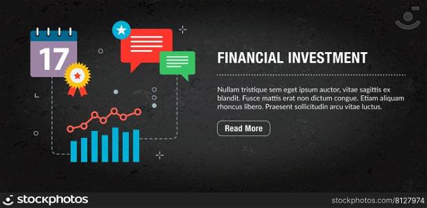 Financial investment concept banner internet with icons in vector. Web banner template for website, banner internet for mobile design and social media app.Business and communication layout with icons.