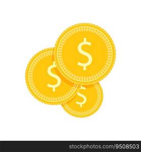 Financial investment golden coins. Money financial currency, finance coin golden. Vector illustration. Financial investment golden coins