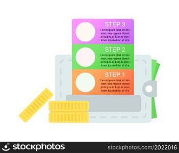 Financial literacy infographic chart design template. Money management. Abstract vector infochart with blank copy spaces. Instructional graphics with 3 step sequence. Visual data presentation. Financial literacy infographic chart design template