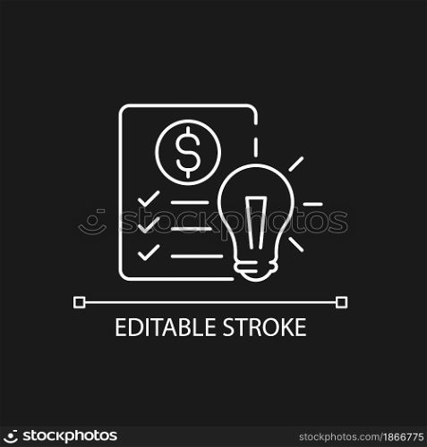 Financial literacy white linear icon for dark theme. Personal money management goals. Thin line customizable illustration. Isolated vector contour symbol for night mode. Editable stroke. Financial literacy white linear icon for dark theme