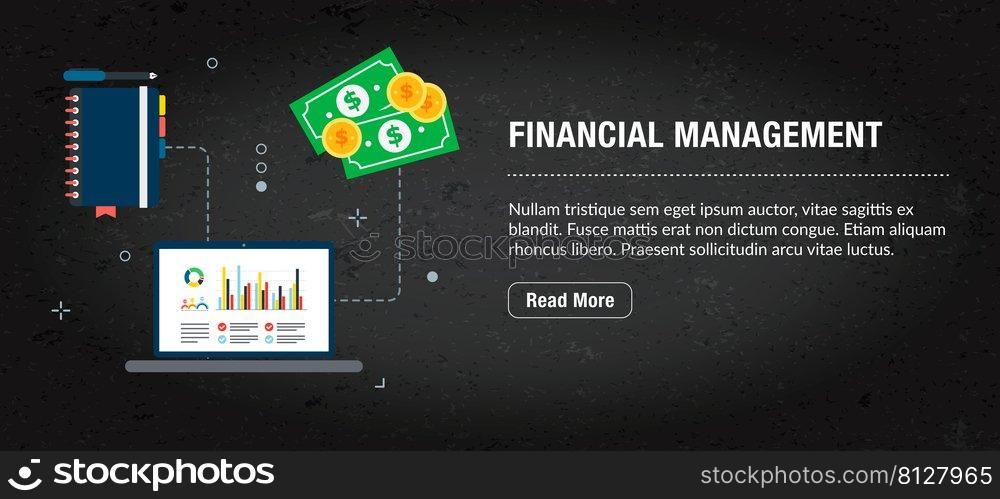 Financial management concept banner internet with icons in vector. Web banner template for website, banner internet for mobile design and social media app.Business and communication layout with icons.