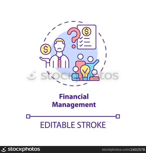 Financial management concept icon. Challenge facing business abstract idea thin line illustration. Handle company finances. Isolated outline drawing. Editable stroke. Arial, Myriad Pro-Bold fonts used. Financial management concept icon
