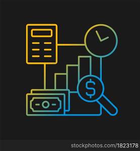 Financial management gradient vector icon for dark theme. Planning business budget. Financial literacy. Company audit. Thin line color symbol. Modern style pictogram. Vector isolated outline drawing. Financial management gradient vector icon for dark theme