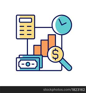 Financial management RGB color icon. Planning business budget. Financial literacy. Company audit. Understanding finance and economy. Isolated vector illustration. Simple filled line drawing. Financial management RGB color icon