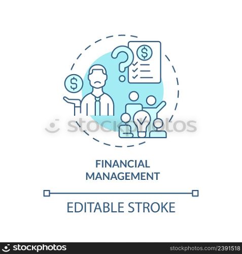 Financial management turquoise concept icon. Challenge facing business abstract idea thin line illustration. Isolated outline drawing. Editable stroke. Arial, Myriad Pro-Bold fonts used. Financial management turquoise concept icon