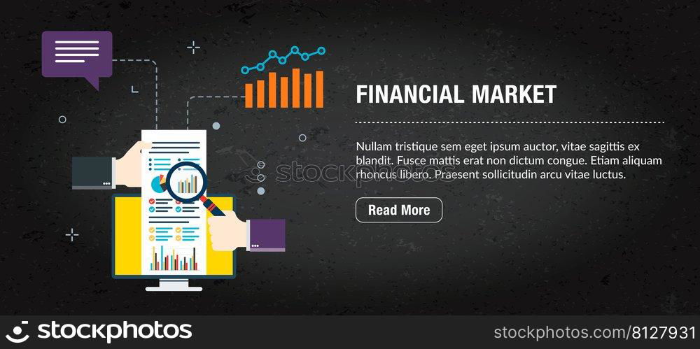 Financial market, banner internet with icons in vector. Web banner template for website, banner internet for mobile design and social media app.Business and communication layout with icons.