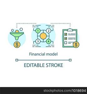 Financial model concept icon. Corporate budget and financing strategy idea thin line illustration. Cash flow statement and audit. Market segmentation. Vector isolated outline drawing. Editable stroke