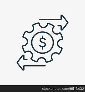 Financial Money Management Line Icon. Operating Cost symbol. Gear and Arrow Line Icon. Process of Making Money. Editable stroke. Vector illustration.. Financial Money Management Line Icon. Operating Cost symbol. Gear and Arrow Line Icon. Process of Making Money. Editable stroke. Vector illustration