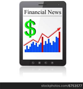 Financial News dollar on Tablet PC. Isolated on white. Vector illustration.