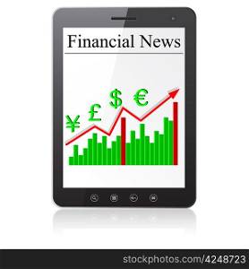 Financial News on Tablet PC. Isolated on white. Vector illustration.