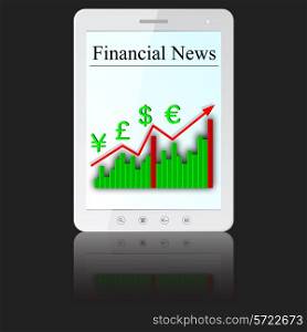 Financial News on white tablet PC computer isolated on white background. Vector illustration.