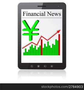Financial News yena on Tablet PC. Isolated on white. Vector illustration.