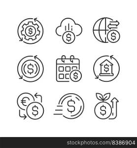 Financial operations pixel perfect linear icons set. Money management. International transfer. Currency exchange. Customizable thin line symbols. Isolated vector outline illustrations. Editable stroke. Financial operations pixel perfect linear icons set
