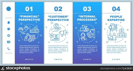 Financial perspectives onboarding vector template. Internal processes. People expertise. Human resources. Responsive mobile website with icons. Webpage walkthrough step screens. RGB color concept