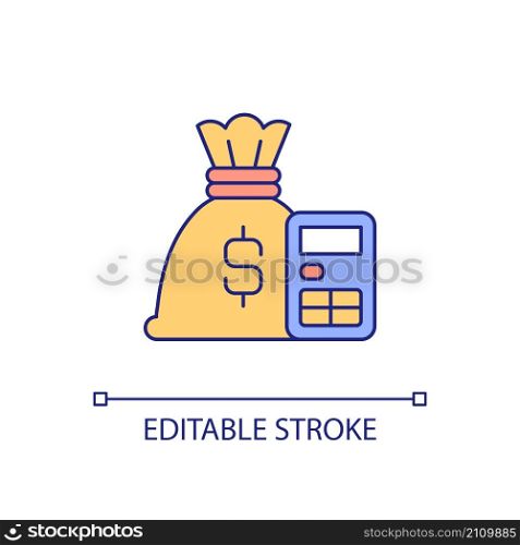 Financial plan for company RGB color icon. Business budgeting. Calculate and accounting. Revenue and costs. Isolated vector illustration. Simple filled line drawing. Editable stroke. Arial font used. Financial plan for company RGB color icon