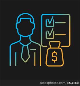 Financial planner gradient vector icon for dark theme. Qualified investment professional. Building wealth expert. Thin line color symbol. Modern style pictogram. Vector isolated outline drawing. Financial planner gradient vector icon for dark theme