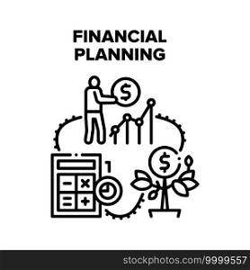 Financial Planning Economy Vector Icon Concept. Financial Planning Advising And Consultation, Finance Advisor Consulate For Earning Money And Investment Operation Black Illustration. Financial Planning Economy Vector Black Illustrations