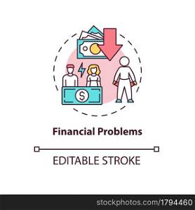 Financial problem concept icon. Money management skills and irrational spending patterns. Poor budgeting abstract idea thin line illustration. Vector isolated outline color drawing. Editable stroke. Financial problem concept icon