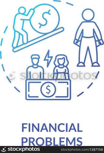 Financial problems concept icon. Lack of money, low paid job idea thin line illustration. Economic crisis. Bankruptcy and poverty. Vector isolated outline RGB color drawing. Financial problems concept icon