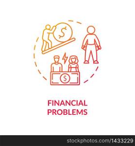 Financial problems concept icon. Lack of money, low salary idea thin line illustration. Economic crisis. Bankruptcy and poverty. Vector isolated outline RGB color drawing. Financial problems concept icon