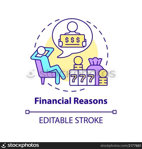 Financial reasons concept icon. Dreaming of jackpot. Reason to gamble abstract idea thin line illustration. Isolated outline drawing. Editable stroke. Arial, Myriad Pro-Bold fonts used. Financial reasons concept icon