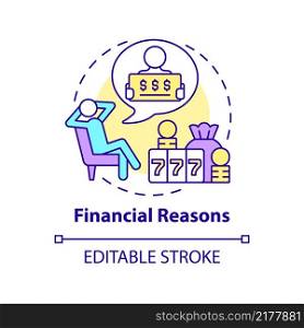 Financial reasons concept icon. Dreaming of jackpot. Reason to gamble abstract idea thin line illustration. Isolated outline drawing. Editable stroke. Arial, Myriad Pro-Bold fonts used. Financial reasons concept icon