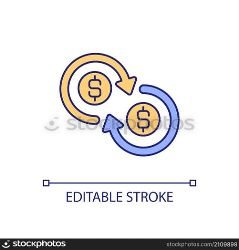 Financial relationship RGB color icon. Budget items dependency. Money exchange and transaction. Isolated vector illustration. Simple filled line drawing. Editable stroke. Arial font used. Financial relationship RGB color icon