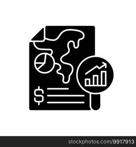 Financial report black glyph icon. Formal records of financial activities and transactions of business and companies. Silhouette symbol on white space. Vector isolated illustration. Financial report black glyph icon