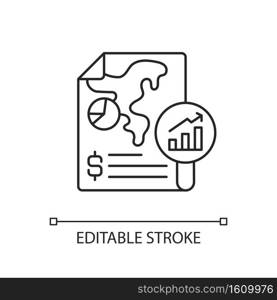 Financial report linear icon. Formal records of financial activities of business. Thin line customizable illustration. Contour symbol. Vector isolated outline drawing. Editable stroke. Financial report linear icon