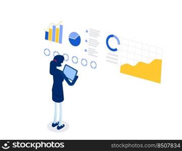 Financial research concept. Flat isometric vector illustration