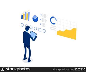 Financial research concept. Flat isometric vector illustration