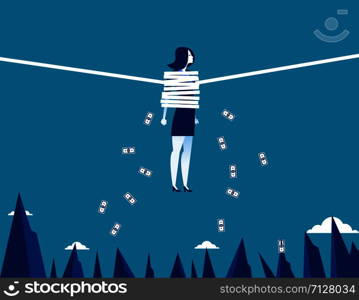 Financial risk. Businesswoman Tied with rope. Concept business vector illustration.