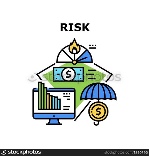 Financial Risk Vector Icon Concept. Financial Risk Of Falling Rate On Market Economy Problem. Finance Insurance And Money Protection, Economic Crisis And Bankruptcy Color Illustration. Financial Risk Vector Concept Color Illustration