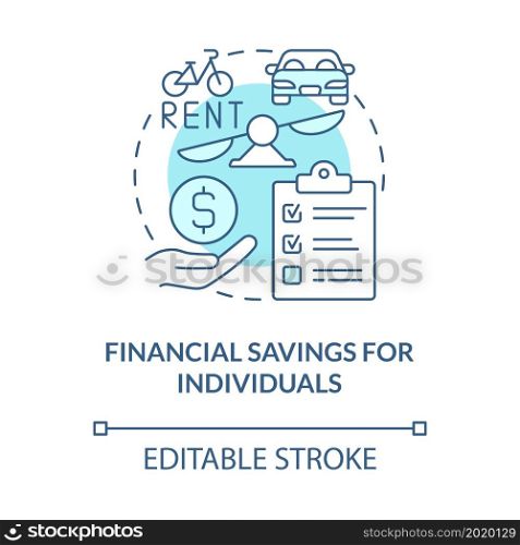 Financial savings for individuals blue concept icon. Bike sharing benefit abstract idea thin line illustration. Smart financial decision. Vector isolated outline color drawing. Editable stroke. Financial savings for individuals blue concept icon