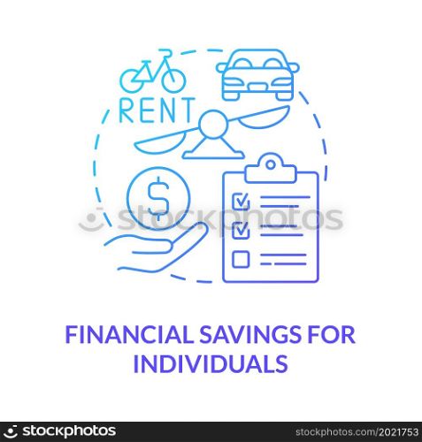 Financial savings for individuals blue gradient concept icon. Bike sharing benefit abstract idea thin line illustration. Switching from automobiles to bikes. Vector isolated outline color drawing. Financial savings for individuals blue gradient concept icon