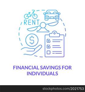 Financial savings for individuals blue gradient concept icon. Bike sharing benefit abstract idea thin line illustration. Switching from automobiles to bikes. Vector isolated outline color drawing. Financial savings for individuals blue gradient concept icon