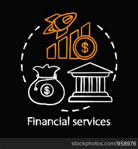 Financial services chalk concept icon. Finance, banking industry. Administration of funds. Savings and investments. Money management idea. Vector isolated chalkboard illustration