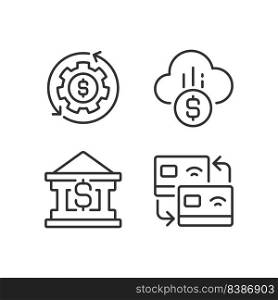 Financial services pixel perfect linear icons set. Money management. Card transfer. Cloud payment. Customizable thin line symbols. Isolated vector outline illustrations. Editable stroke. Financial services pixel perfect linear icons set